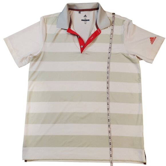 Adidas Golf Polo Shirt Mens Size Medium White Grey Striped Stretch Performance - Picture 7 of 11
